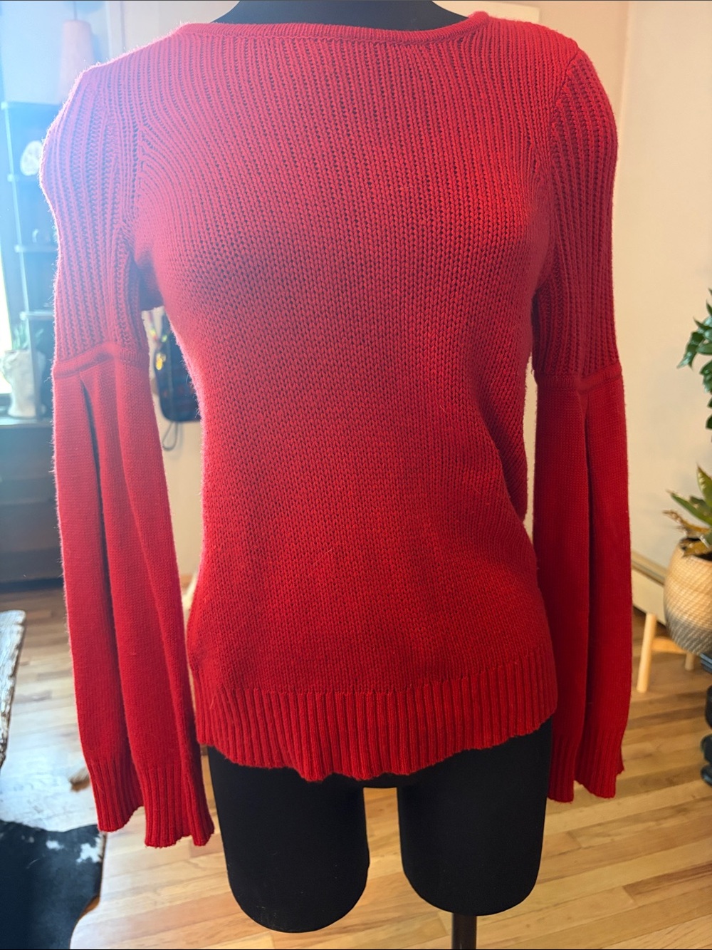 Moth Red Women’s Knit Sweater with Bell Sleeves